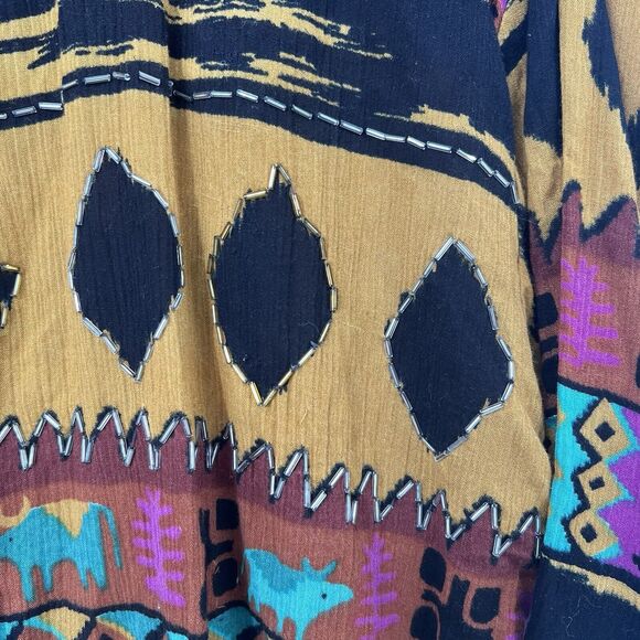 VTG Jane Ashley Gauze Top Blouse Button 3/4 Sleeves Beaded Western Aztec Artwear - Picture 13 of 15